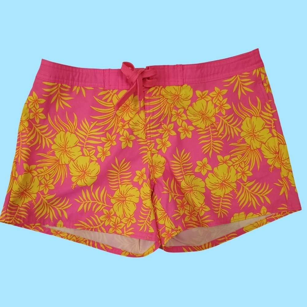 O'rageous Board Shorts Women Floral Design Beach Swim Pool Resort Snorkle Barbie